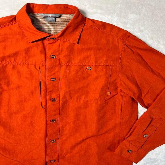 Outdoor Research Performance Button Up Shirt Men's M Orange Nylon Vents UPF50 - Picture 2 of 12
